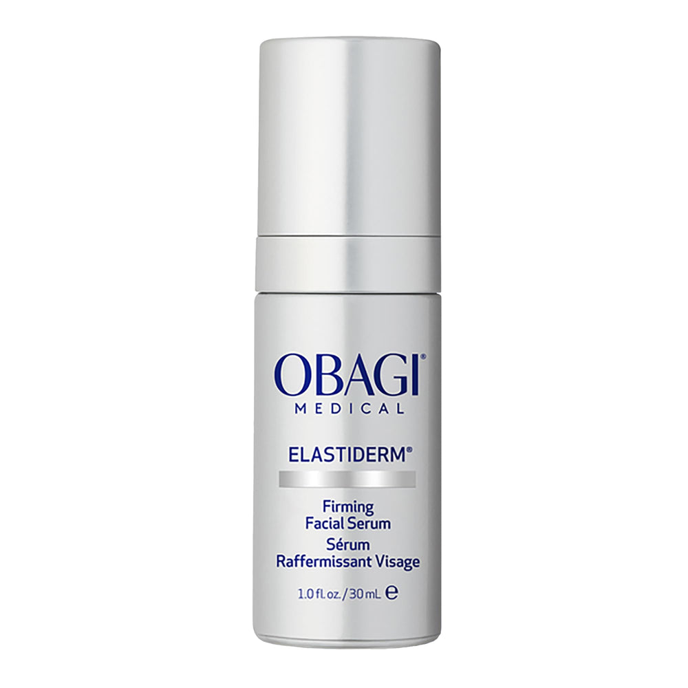 Obagi ELASTIderm Serum bottle highlights premium packaging for daily firming skincare.