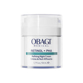 Obagi Medical Retinol + PHA night cream packaging on vanity for nightly routine.