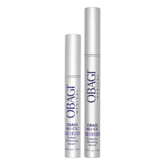 Obagi Nu-Cil lash serum bottle highlights healthier-looking lashes.