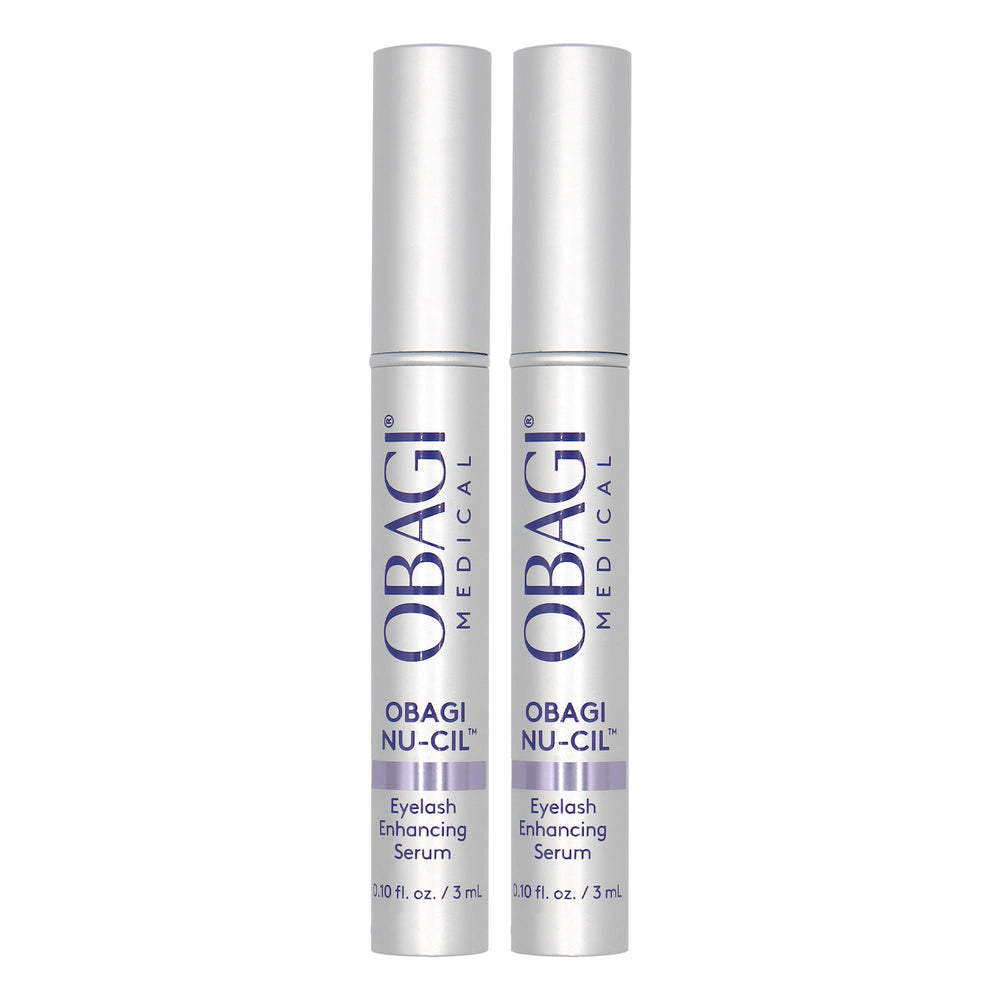 Obagi Nu-Cil serum bottle closeup showing lash nourishment support