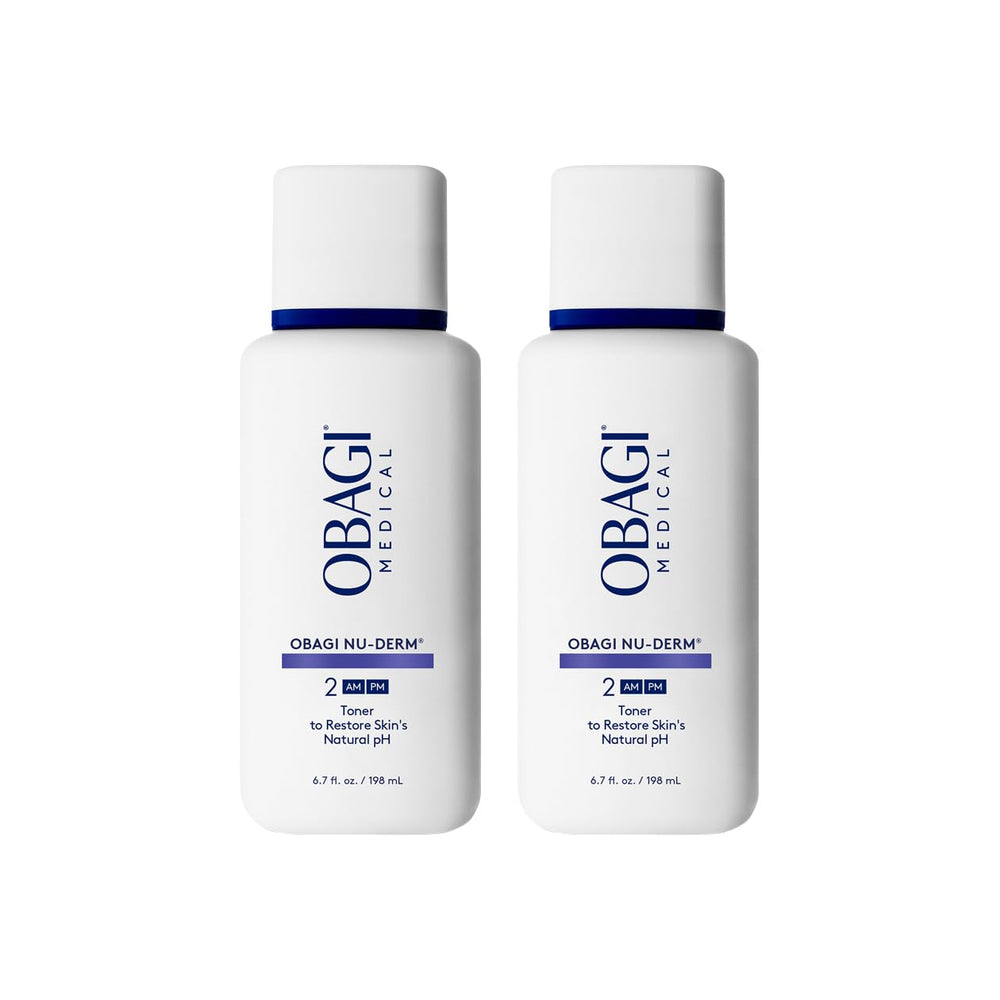 Obagi Nu-Derm Toner alcohol-free bottle supports balanced skin without drying.