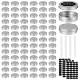 OBKJJ 78-pcs 2oz aluminum tin cans with screw lids closeup for durable storage.
