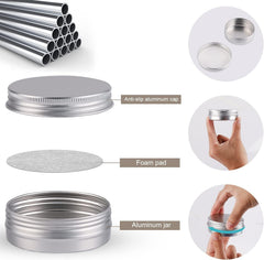 OBKJJ label-friendly surface on 2oz tin can for DIY cosmetics packaging.