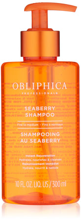 Obliphica Seaberry Fine to Medium Shampoo bottle signaling nourishing, thicker-feeling hair