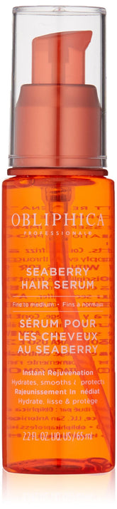 Obliphica Seaberry leave-in bottle demonstrates nourishing oils for frizz control.
