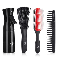 O BRUSHZOO Hair Brush Set spray bottle helps detangle and style curly hair.