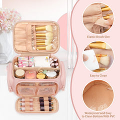 OCHEAL large makeup bag front pockets organize lip products efficiently.