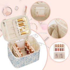 OCHEAL makeup bag blue floral brush area keeps brushes neatly contained and dust-free.