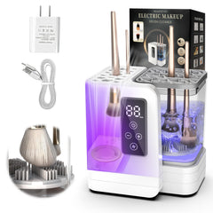 OctHope five-in-one cleaner-dryer front view shows compact setup on vanity for quick brush cleaning