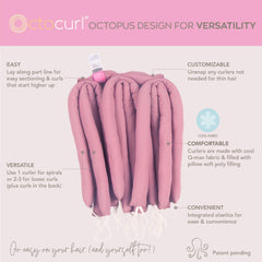 Octocurl No Headband heatless curler front view highlights built-in curlers for even coverage