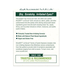 OCuSOFT Lid Scrub Earth wipes close-up showing plant-based ingredients for sensitive lids.