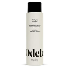 Odele Clarifying Shampoo bottle shows sulfate-free cleansing for all hair types.