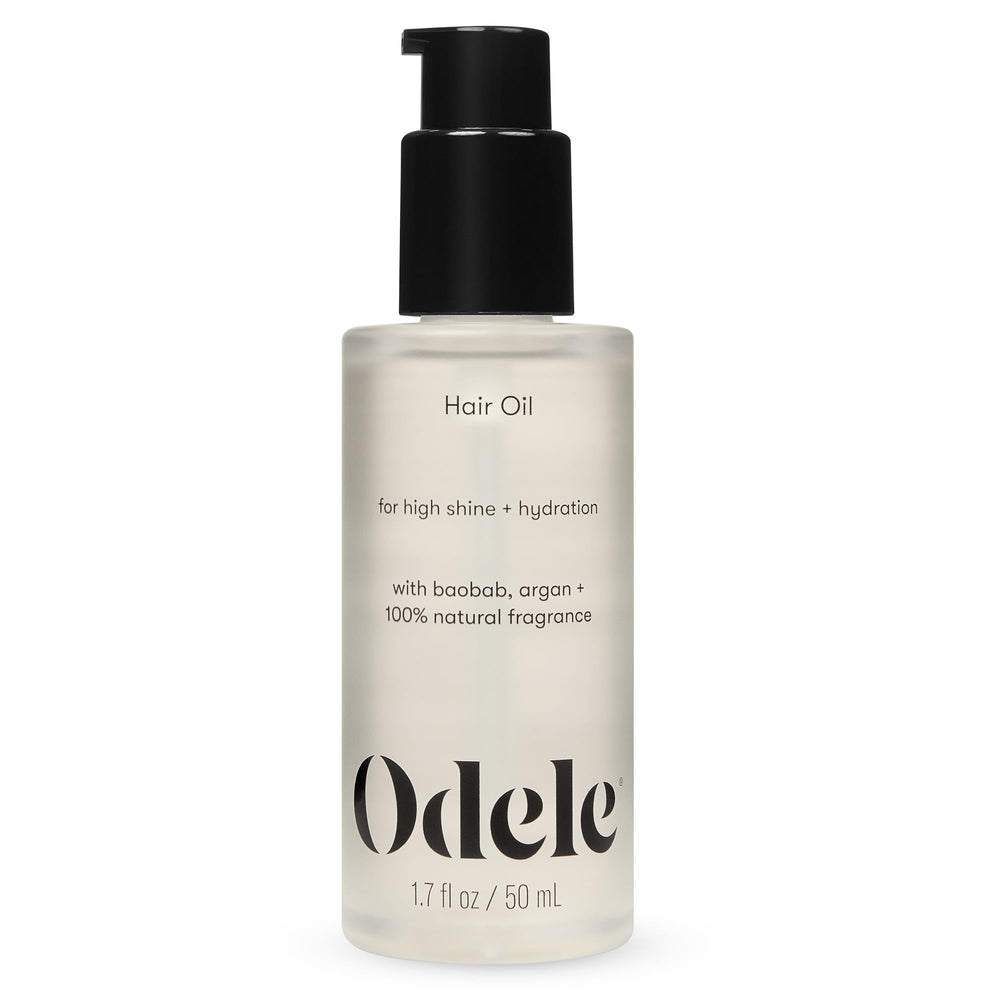 Odele hair oil bottle-apply demonstrates frizz control and hydration for all hair types.