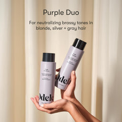 Odele Purple Shampoo and Conditioner bottle shows moisture-boosting care for color-treated hair.