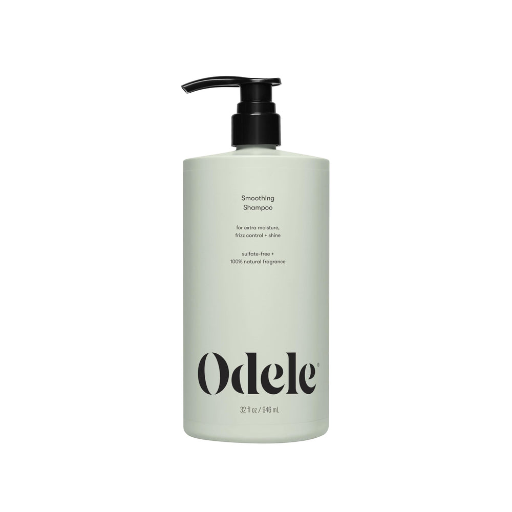 Odele smoothing shampoo bottle shows moisture and frizz control for straight to curly hair.
