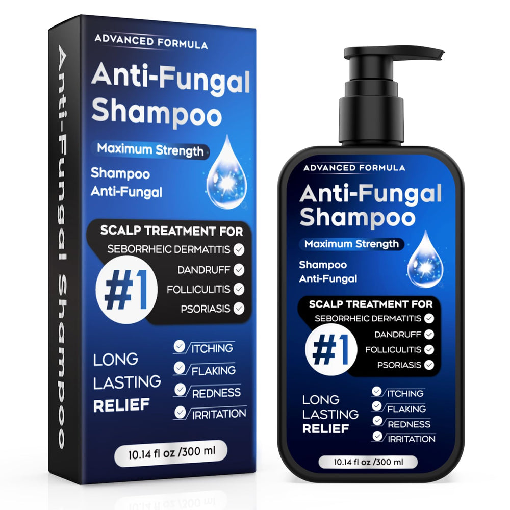 oely antifungal shampoo bottle with label promotes soothing scalp relief and a clean feel