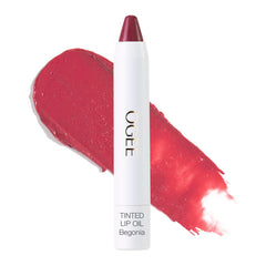 Ogee Begonia lip oil bottle shows sheer red tint for daily moisture.
