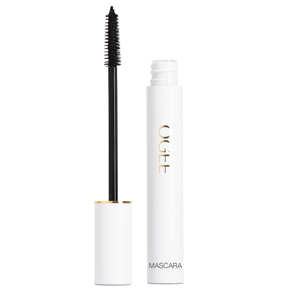 Ogee Beyond Clean Mascara bottle closeup highlights organic formula for gentle lash care