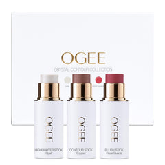 Ogee face stick crystal collection trio front view for portable glow and easy contour