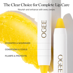 Ogee Sculpted Lip Oil ingredients graphic highlights coconut and jojoba oils for conditioning lips.