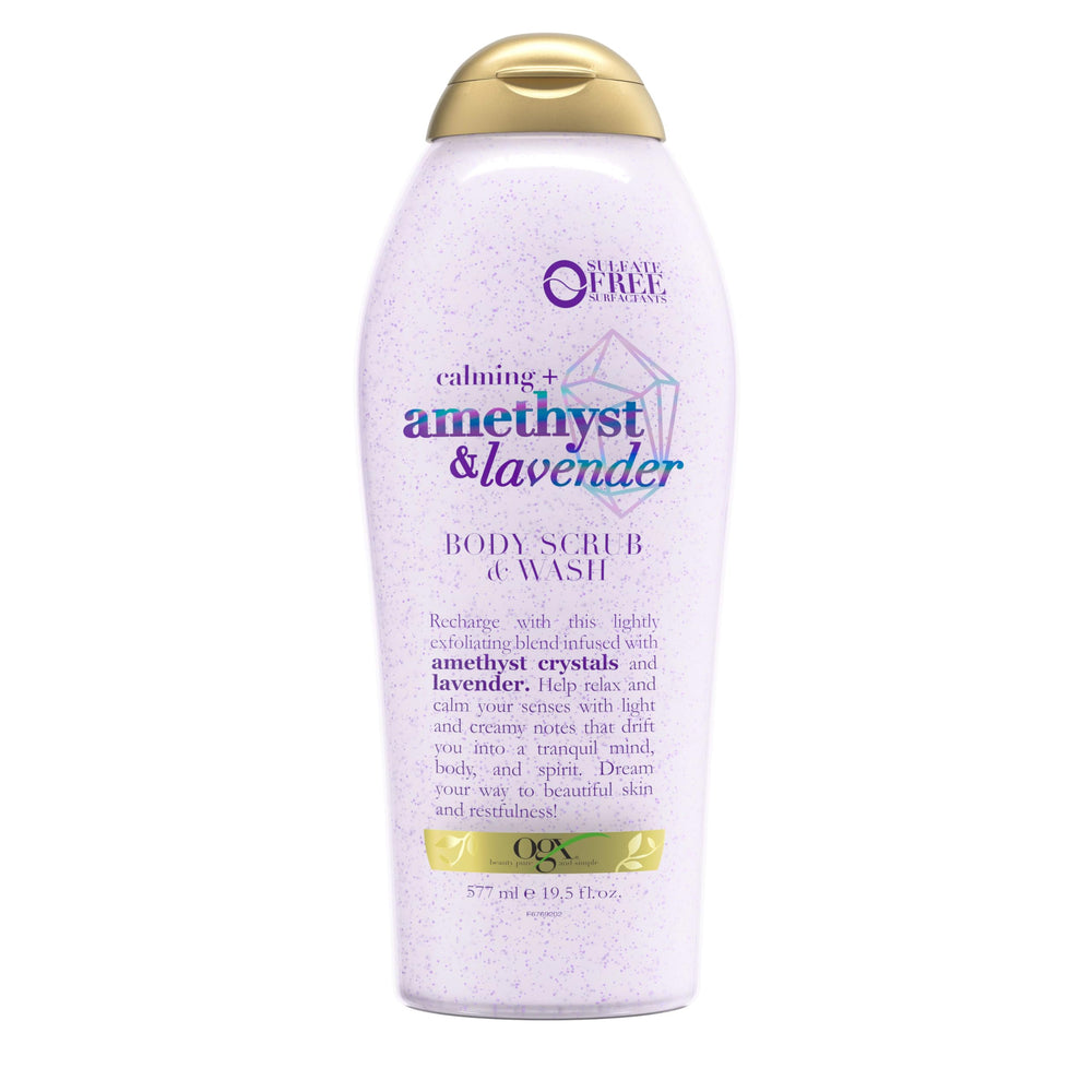 OGX Calming Amethyst Lavender bottle for gentle daily cleansing and relaxation.