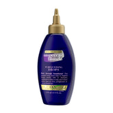 OGX Impecca-Blonde Purple Toning Drops bottle on a clean counter for tonal balance.