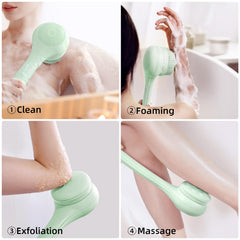 Oh,XIYU dual-handle bath brush shows reach and control for hard-to-reach areas.