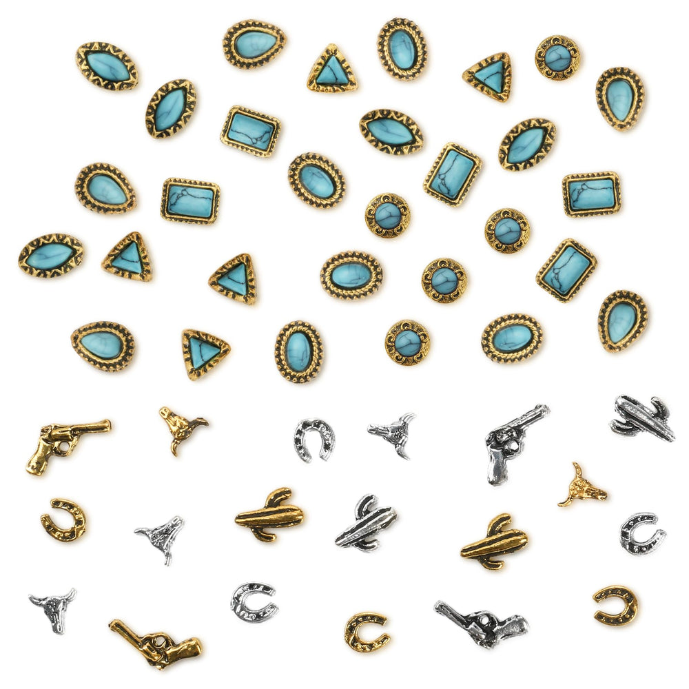 Ohmique turquoise nail charms set for chic DIY nail art with turquoise gems.