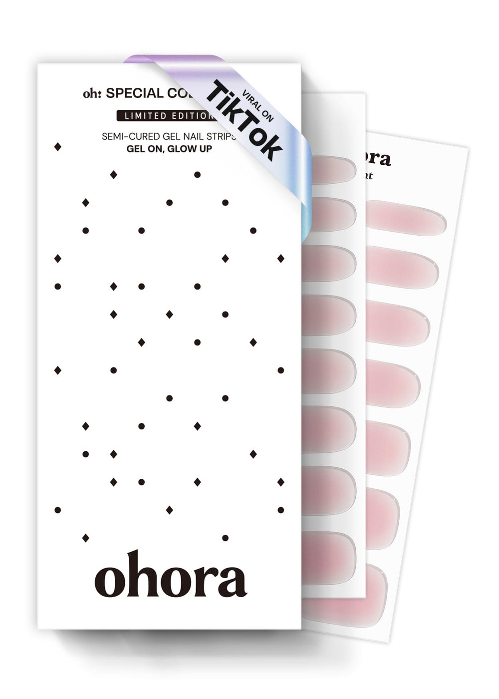 ohora nail strips n-clean-girl pink closeup demonstrates quick salon-quality nails at home