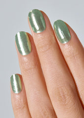 ohora N Matcha Chrome application guide shows quick, mess-free DIY nails.