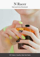 ohora NRacer green-patterned wraps applied on nail for easy at-home manicure and shine