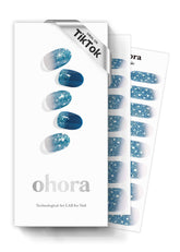 ohora N Waterbomb blue glitter nail wraps close-up shows vivid shimmer and salon-quality finish