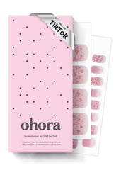 Ohora P Heart Glimmer package shows 30 nail wraps and tools for salon-style nails at home.