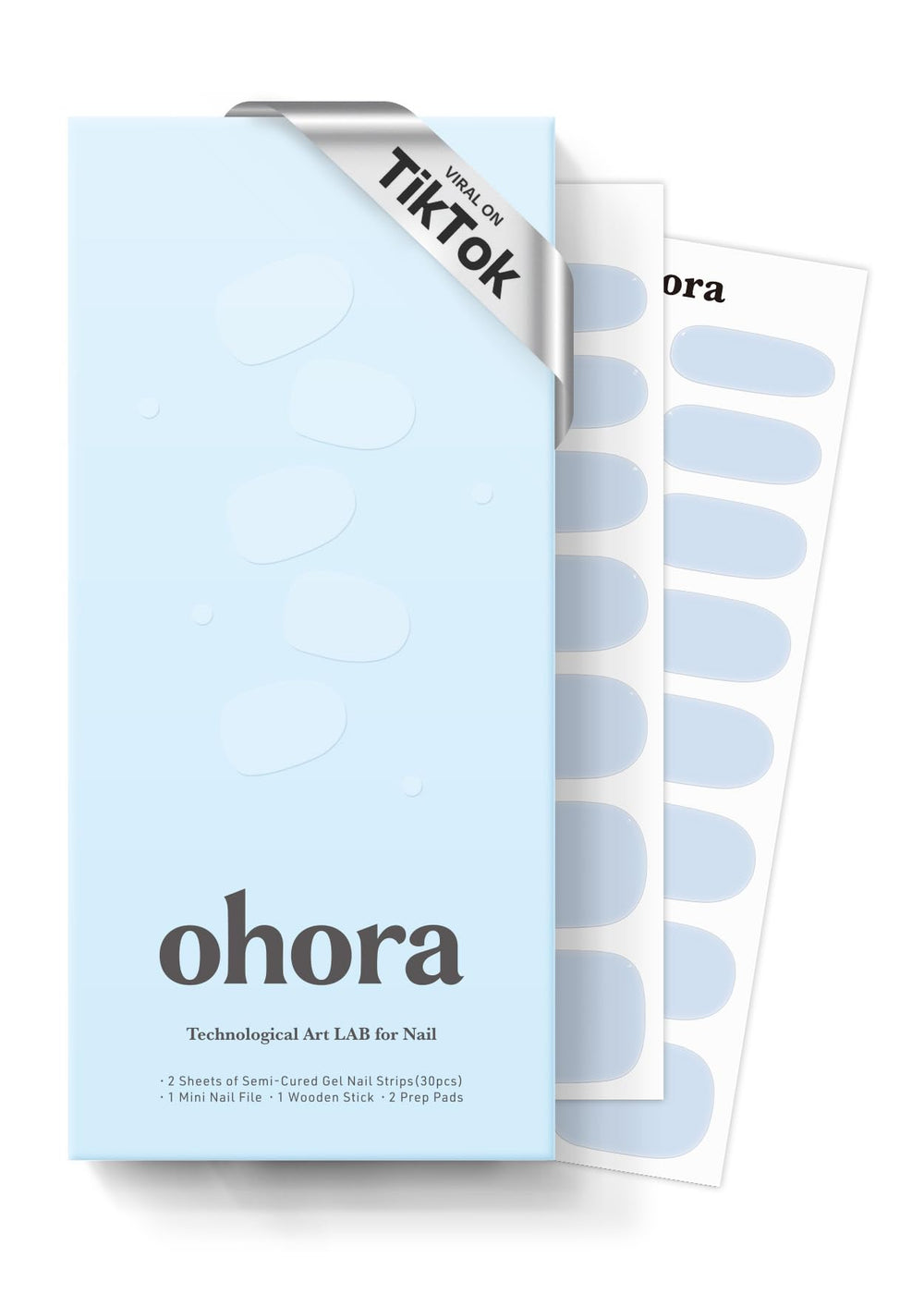 ohora semi cured gel nail strips greyish blue box shows color and packaging