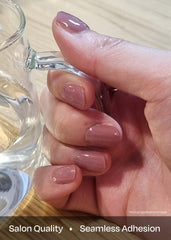 ohhora semi cured gel nail strips n bare plum finished nails show long-lasting shine
