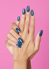 ohora semi cured gel nail strips n cream indigo swatches demonstrate a vivid blue finish.