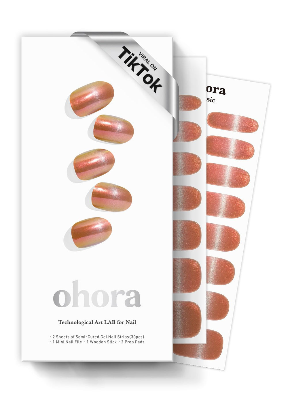 ohora semi cured gel nail strips Golden Hour packaging ready for quick at-home manicure
