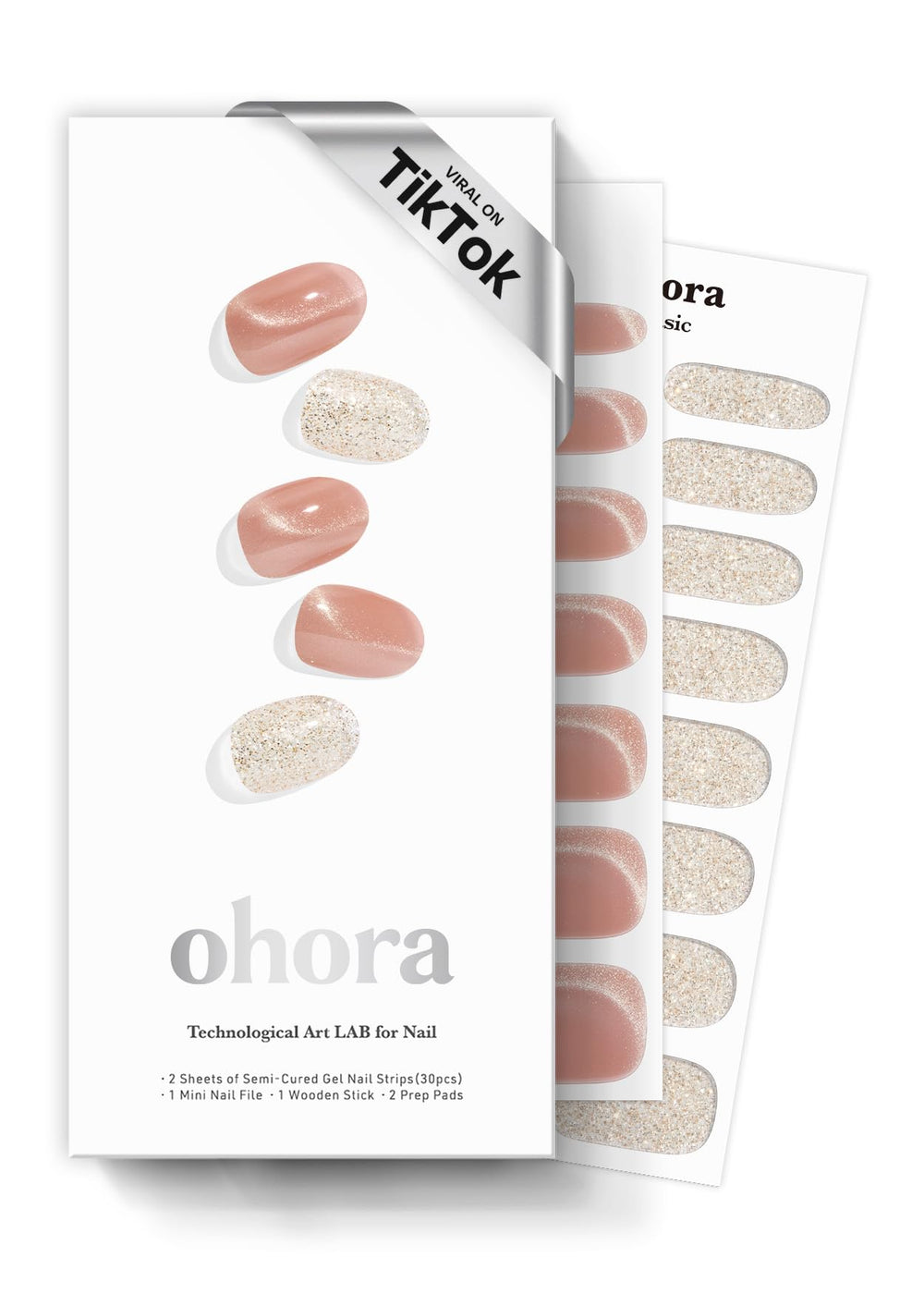 ohora semi-cured gel nail strips n muse glow box shows packaging for at-home salon-ready nails.