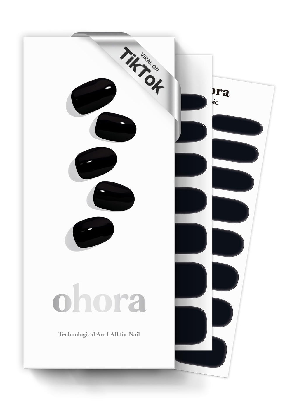 ohora semi cured gel nail strips N Onyx pack close-up shows a color for salon-quality nails at home.