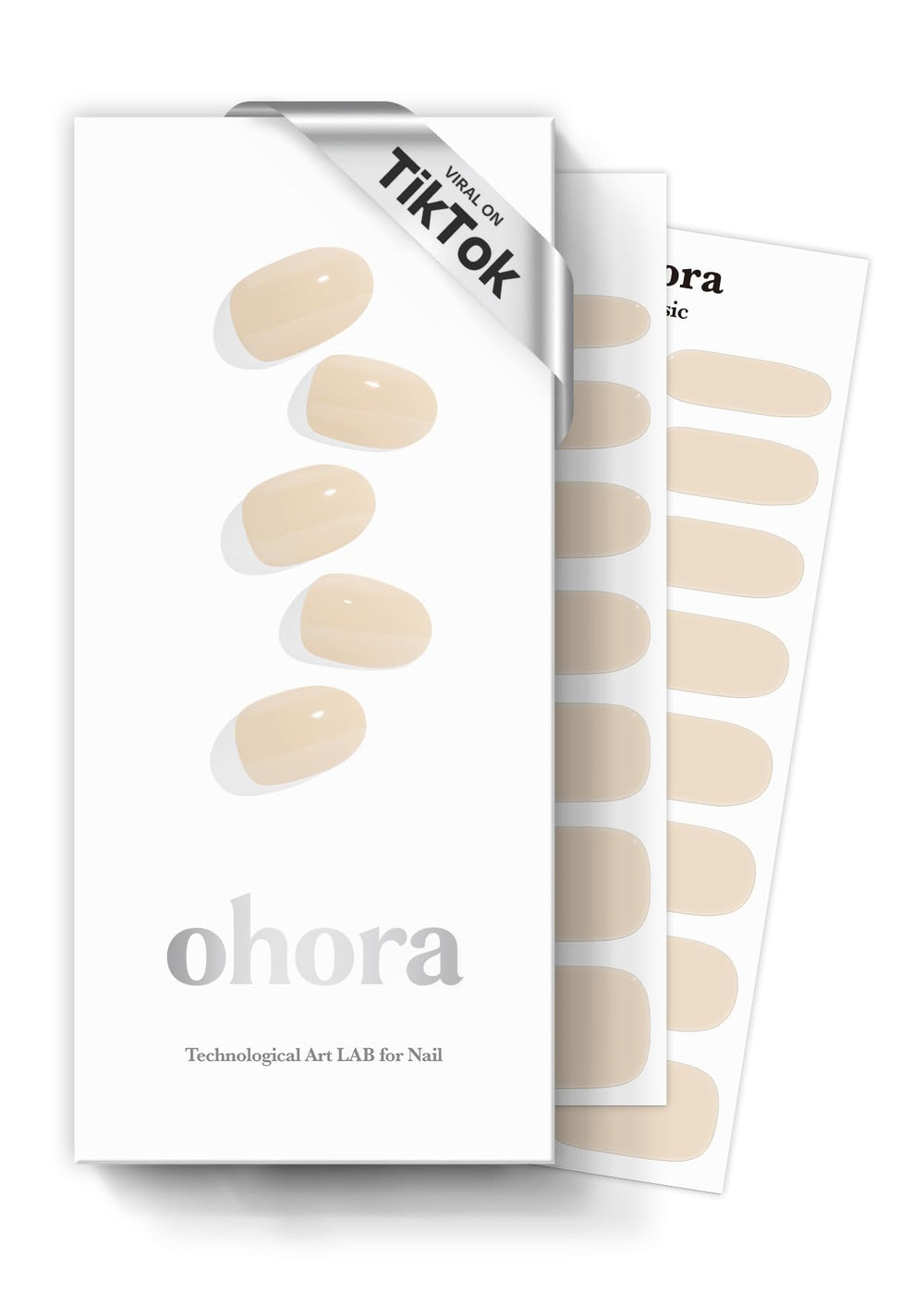 ohora semi cured nail strips nude cream base pack front demonstrates complete kit for at-home manicure