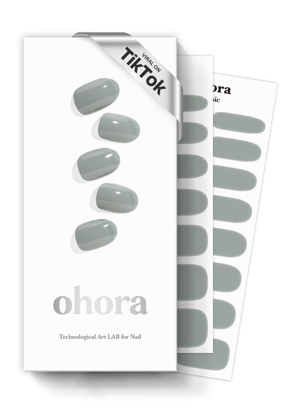 ohora semi cured gel nail strips n cream fog close-up of green fog finish for salon-quality nails