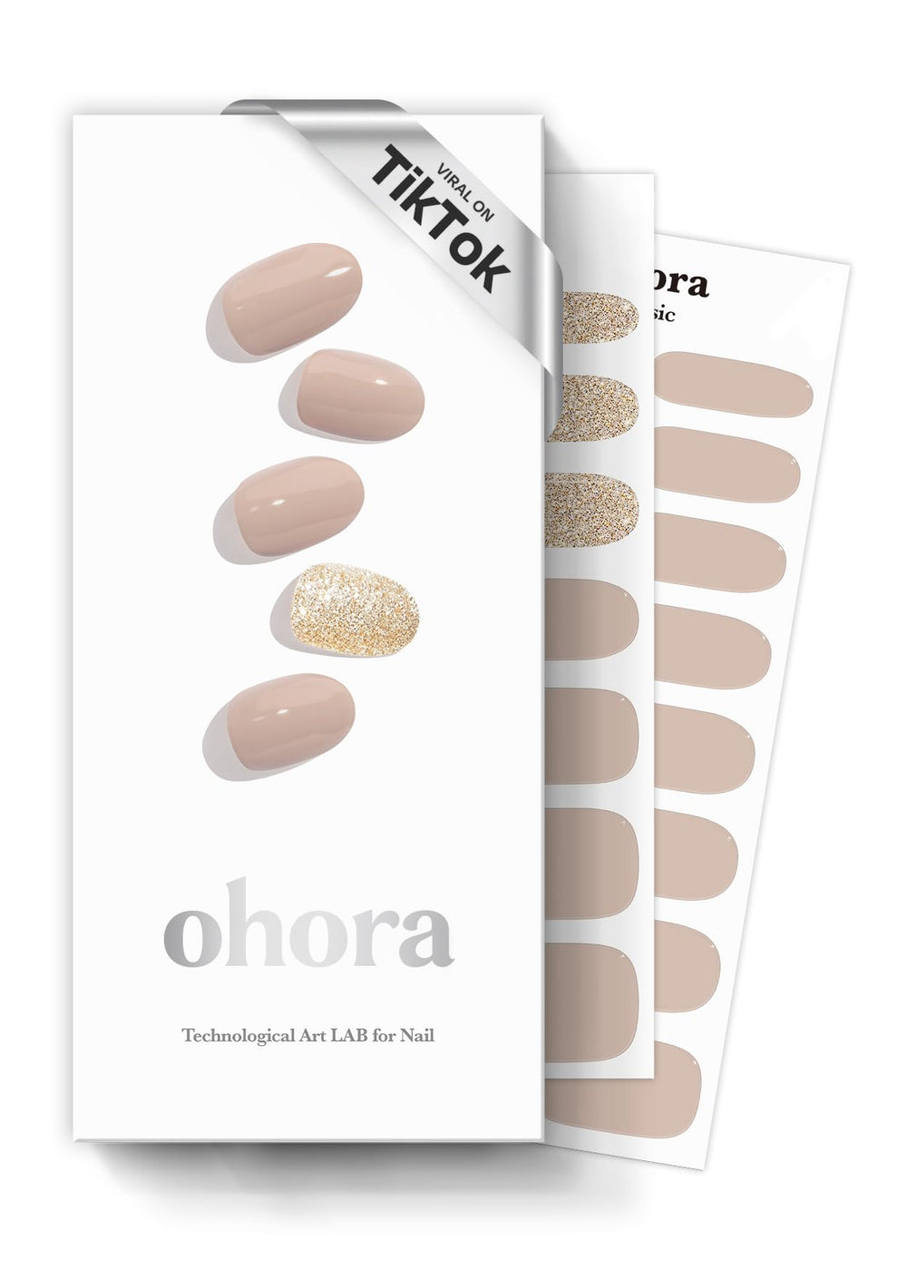Ohora semi-cured nail strips Nudist packaging demonstrates easy salon-quality color at home.