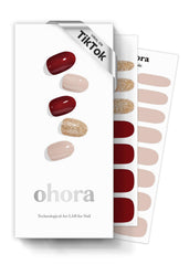 ohora semi cured nail strips N Rosewood packaging for on-the-go salon-quality nails.