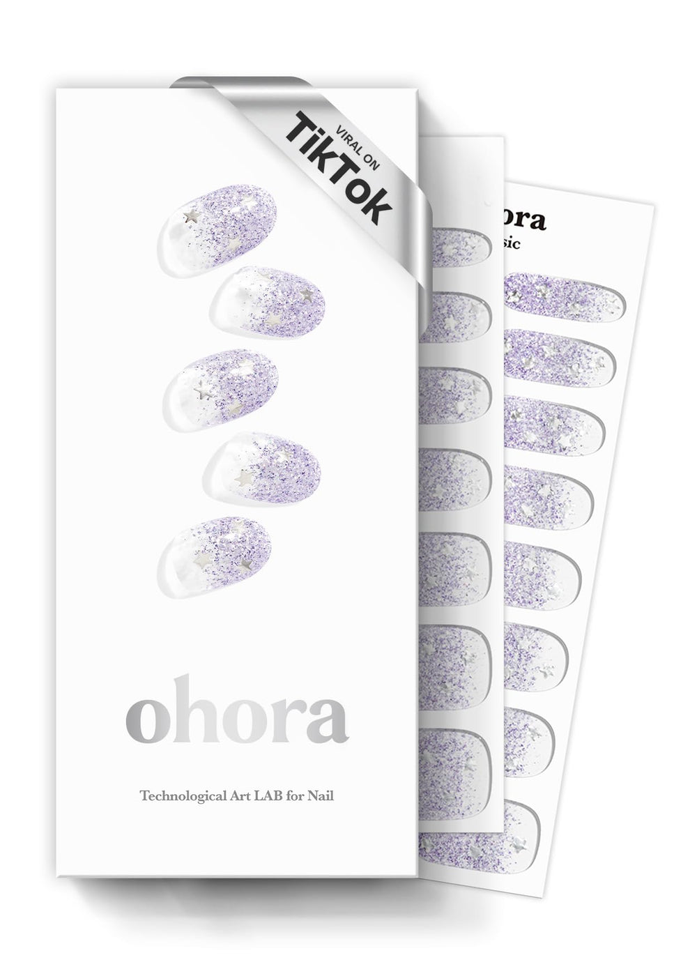 ohora Semi Cured Nail Strips Shooting Star pack showing at-home salon look