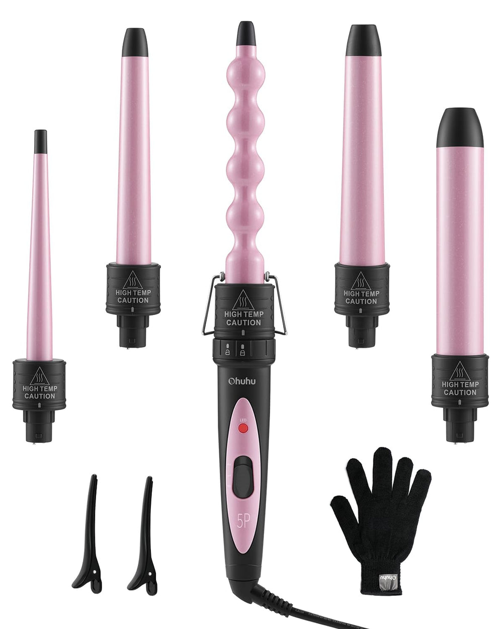 Ohuhu curling wand set barrels closeup with ceramic coating for smooth curls
