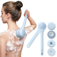 OhXiYu electric body brush back scrubber with angled handle for back cleansing.