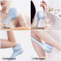 OhXiYu electric body brush bendable secondary handle for hard-to-reach areas.