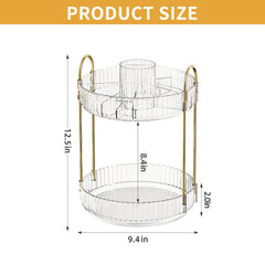 Oifecsie rotating makeup organizer side view shows sturdy PET construction and rotating mechanism.