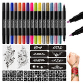 Oiomniv tattoo markers packaging showcasing vibrant rainbow pens for creative body art.