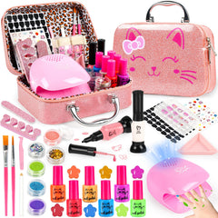 Oisacirg Kids Nail Polish Set cat storage case keeps art supplies tidy for playtime.